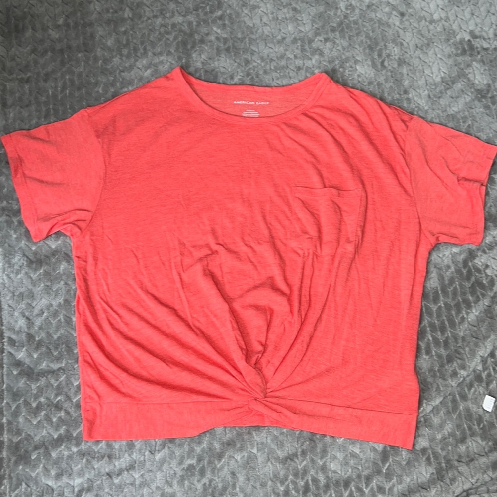 American Eagle orange knot front pocket tee size M
